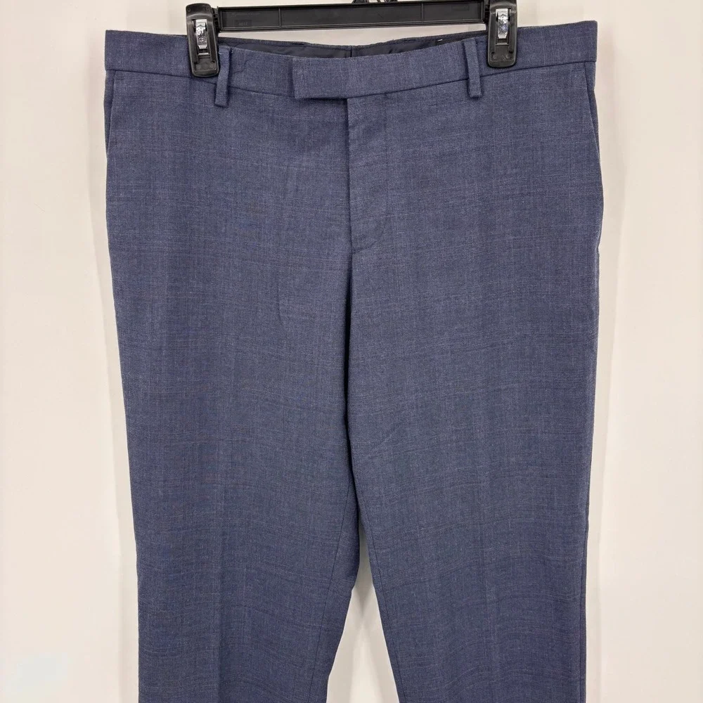 Banana Republic Slim Fit Dress Pants Mens 33x32 Blue Glen Check Stretch Trousers